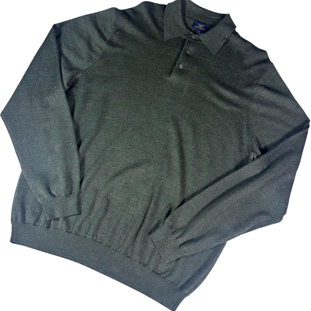 Brooks Brothers Polo Sweater Mens XL Green Extra Fine Italian Merino Wool 346